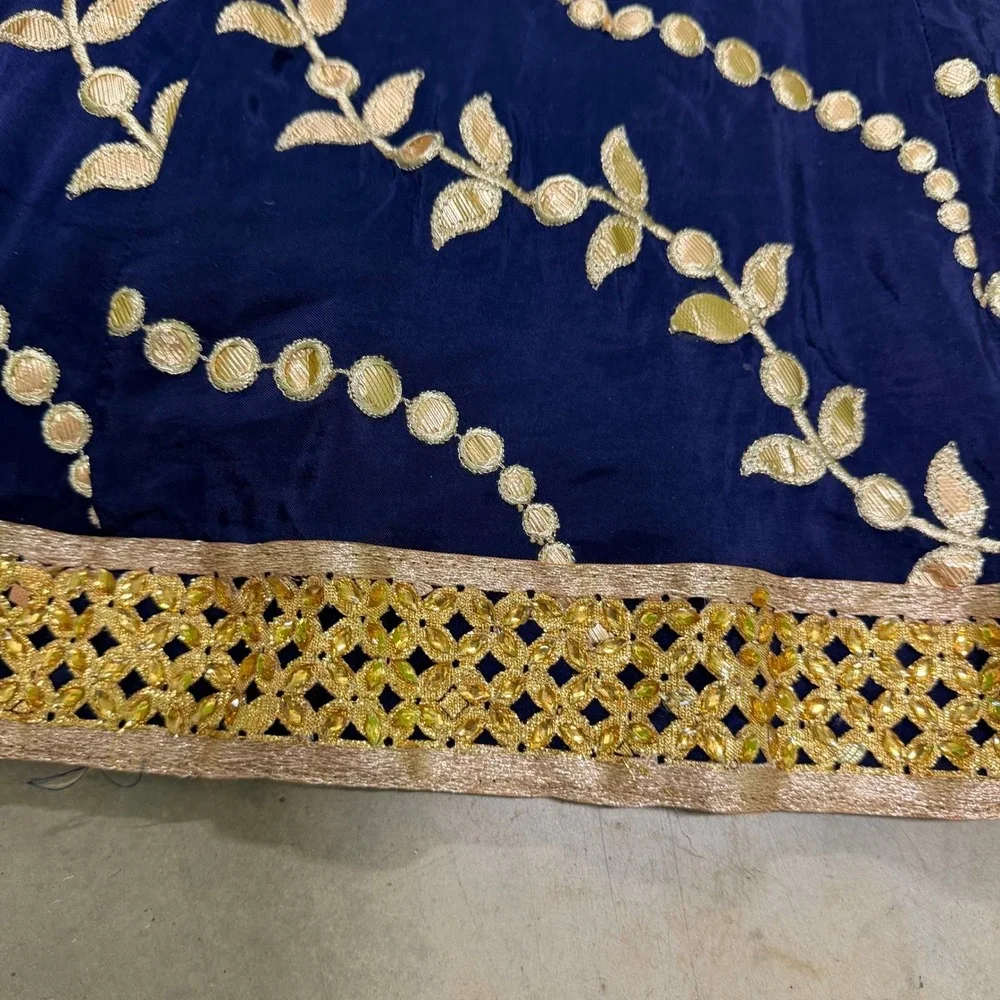Navy Blue Gold Embroider Lehenga Full Maxi Skirt Indian Wedding‎ Ethnic Beaded